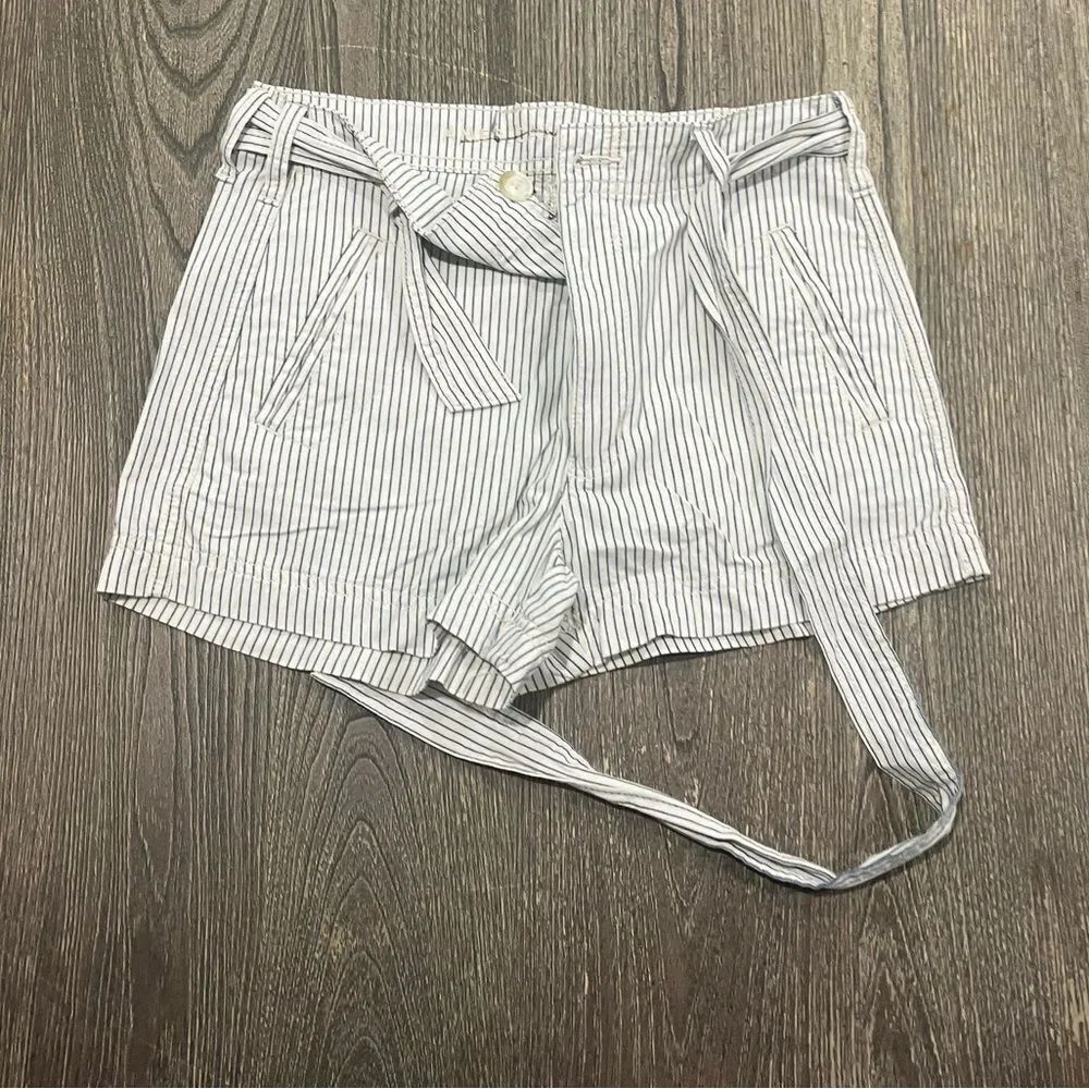 NWOT American Eagle Shorts High Rise Belted Cotton Stripes Blue White Size 2